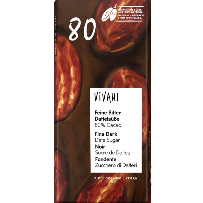 Vivani Mörkchoklad Dadelsocker 80% 80g – från Vivani – 89 kr – hos Delitea