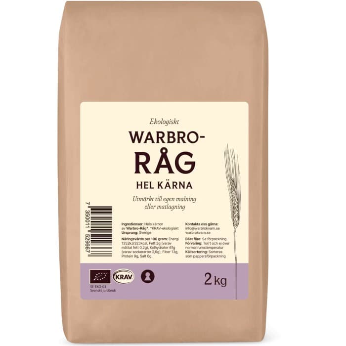 Warbro Kvarn Warbro-Råg Hela Kärnor 2kg – från Warbro Kvarn – 75 kr – hos Delitea