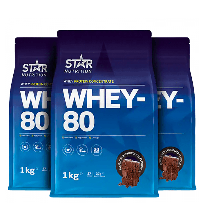 Mix&Match: 3 x Whey-80 Vassleprotein 1 kg från Star Nutrition – köp hos Bodystore
