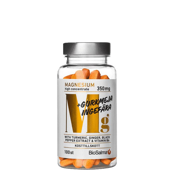 Magnesium 350 mg + Gurkmeja Ingefära 100 tabletter från BioSalma – köp hos Bodystore