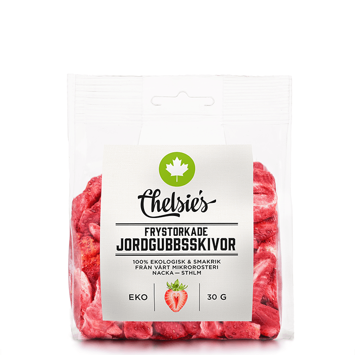 Frystorkade Skivade Jordgubbar 30 g från Chelsie s Organic Gourmet Prod – köp hos Bodystore