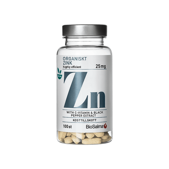 Zink 25mg + C-vitamin & Svartpeppar 100 tabletter – från BioSalma – 50 kr – hos Bodystore
