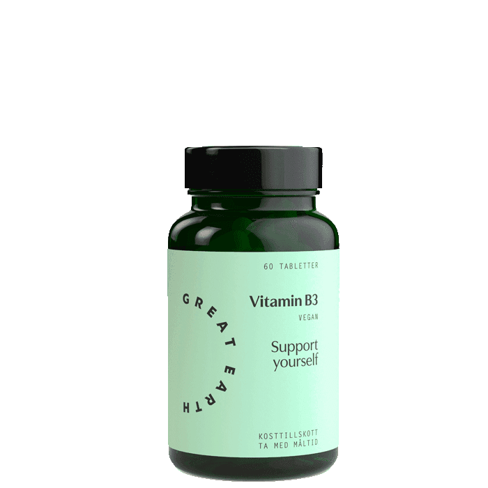 Vitamin B3 Niacin 60 tabletter – från Great Earth – 119 kr – hos Bodystore