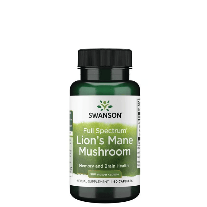 Full Spectrum Lion's Mane Mushroom 500 mg 60 kapslar – från Swanson – 119 kr – hos Bodystore