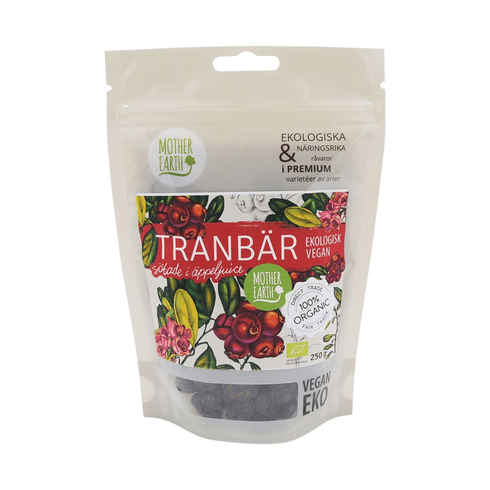 Tranbär Sötade med Äppeljuice Ekologiska 250g – från Mother Earth – 90 kr – hos Bodystore