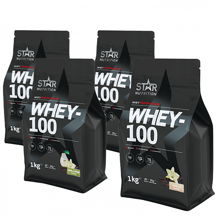 Mix&Match: 4 x Whey-100 Vassleprotein 1 kg från Star Nutrition – köp hos Bodystore
