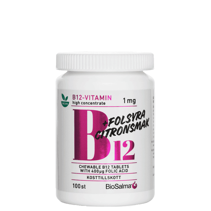 B12 Vitamin 1mg + Folsyra 100 tabletter från BioSalma – köp hos Bodystore