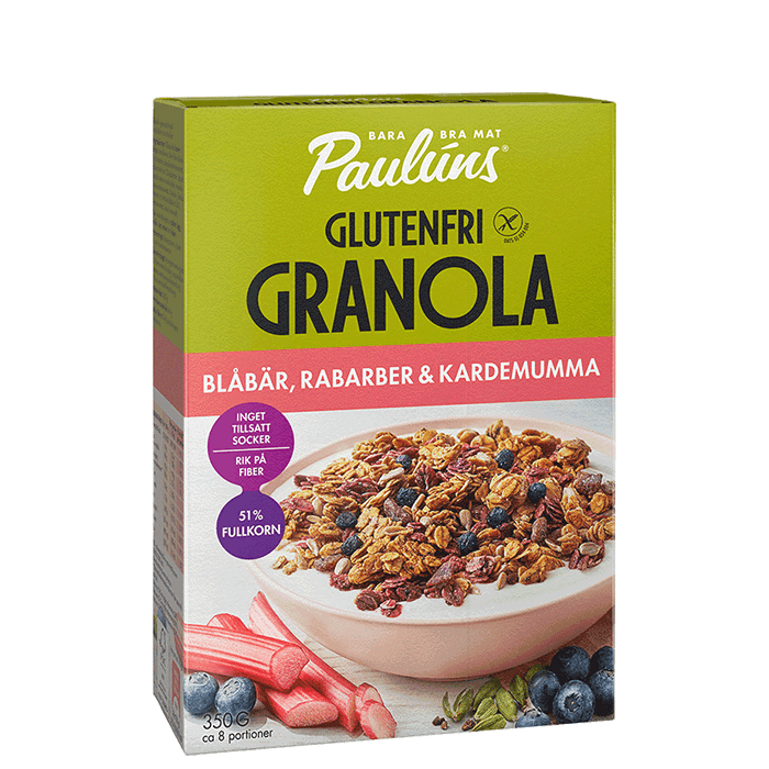 Glutenfri Granola Blåbär Rabarber Kardemumma 350 g från Paulúns – köp hos Bodystore