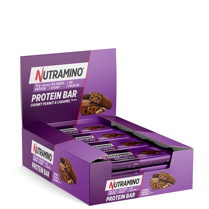 12 x Proteinbar 55 g Chunky Peanut & Caramel – från Nutramino Fitness Nutrition – 329 kr – hos Bodystore