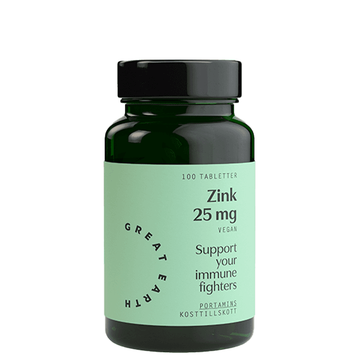 Zink 25mg 100 tabletter – från Great Earth – 103 kr – hos Bodystore