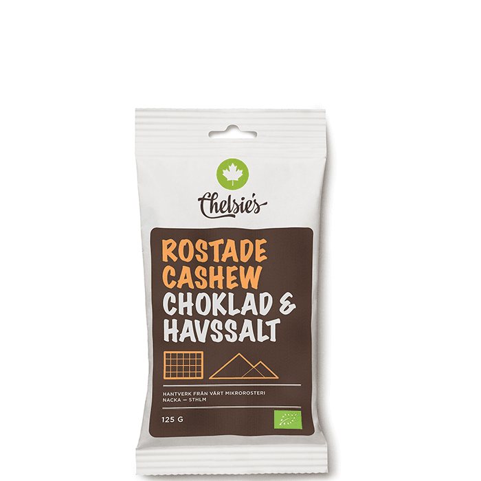 Rostade Cashewnötter Choklad Och Havssalt 125 g – från Chelsie s Organic Gourmet Prod – 42 kr – hos Bodystore