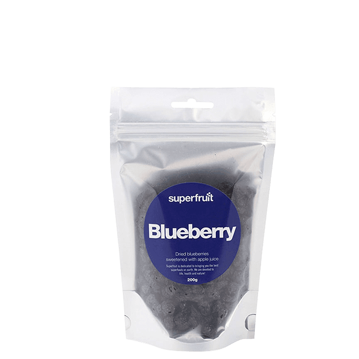 Torkade Blåbär sötade med Äppeljuice 200 g – från Superfruit – 119 kr – hos Bodystore