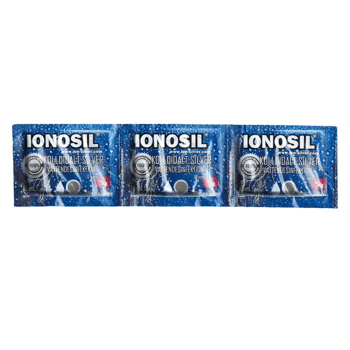 Kolloidalt silver 3 x 10 ml i påse i remsa – från Ion Silver – 14 kr – hos Bodystore