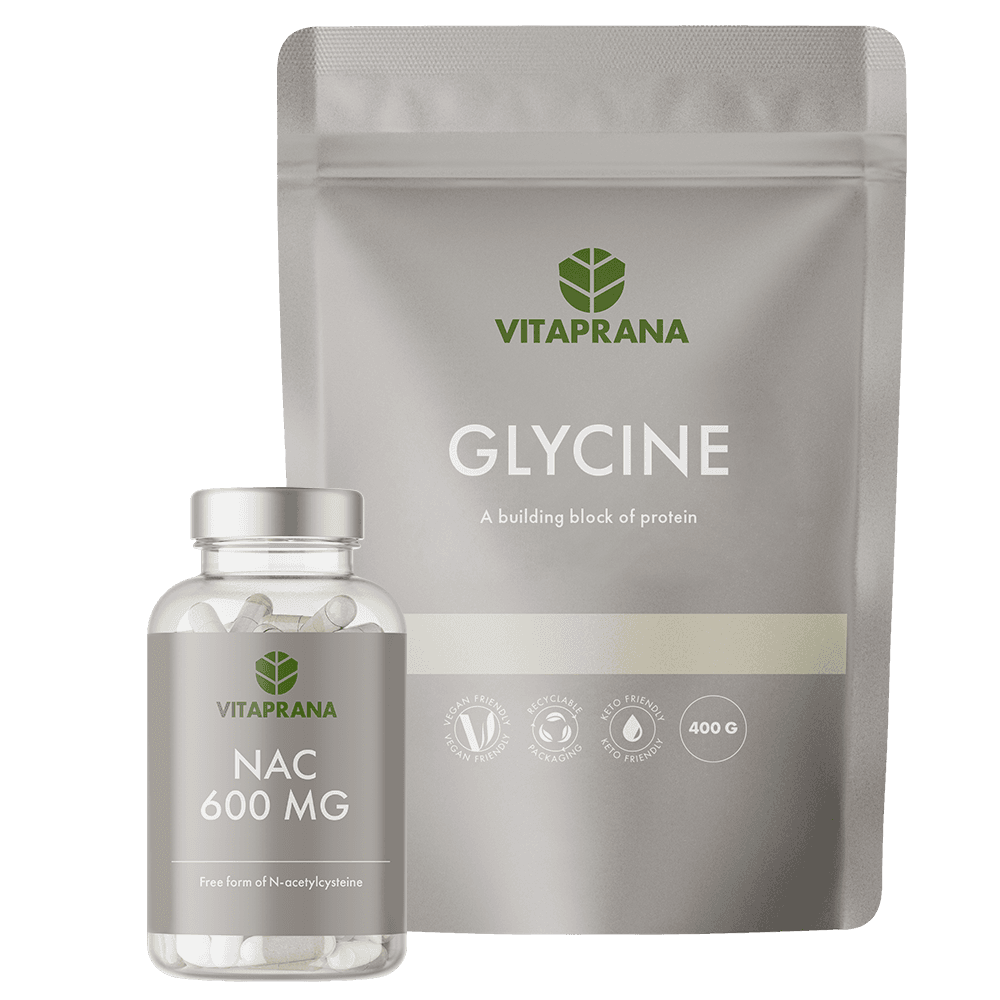 Glycine 400g + NAC 600 mg 100 kapslar Aminosyror – från Vitaprana – 334 kr – hos Bodystore