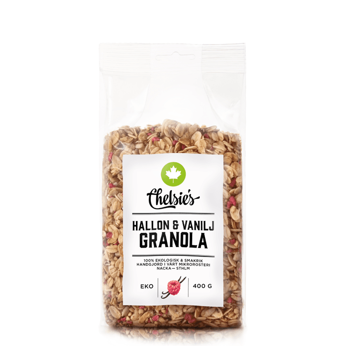 Hallon & Vanilj Granola 400 g – från Chelsie s Organic Gourmet Prod – 79 kr – hos Bodystore