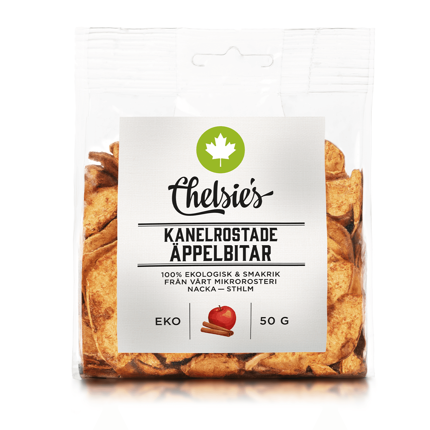 Kanelrostade Äppelbitar 50 g från Chelsie s Organic Gourmet Prod – köp hos Bodystore