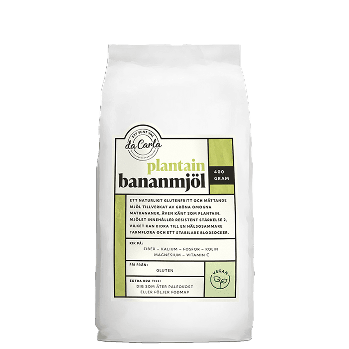 Bananmjöl 400 g – från Da Carla – 63 kr – hos Bodystore