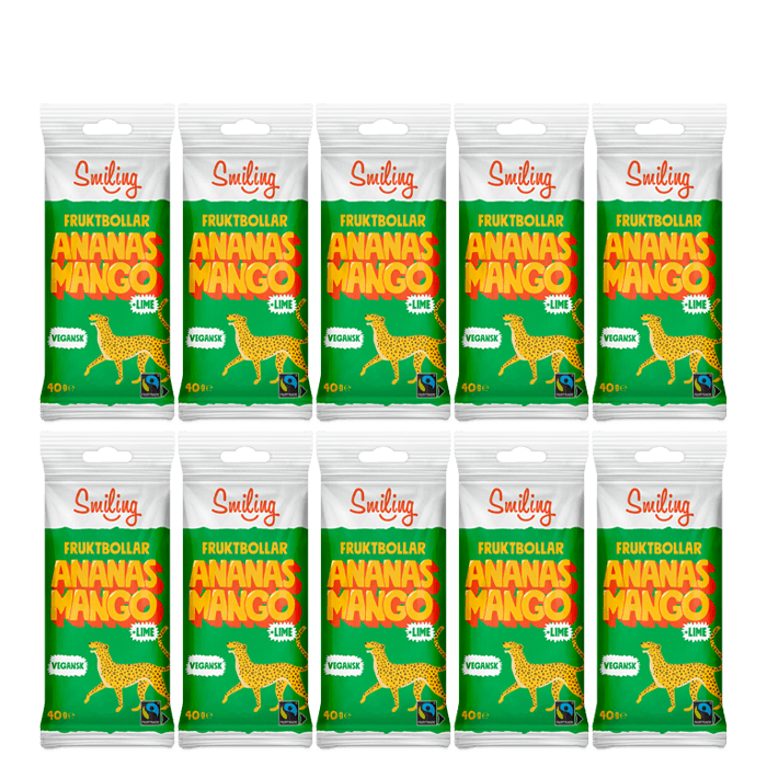 10 x Smiling Fruktbollar Mango/Ananas/Lime, 40 g – från Smiling – 249 kr – hos Bodystore