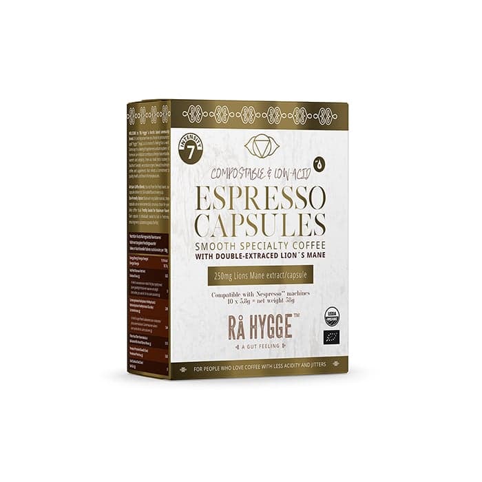 Lion's Mane lågsyrliga kaffekapslar til Nespresso kompatibla maskiner – från Rå Hygge – 89 kr – hos Bodystore