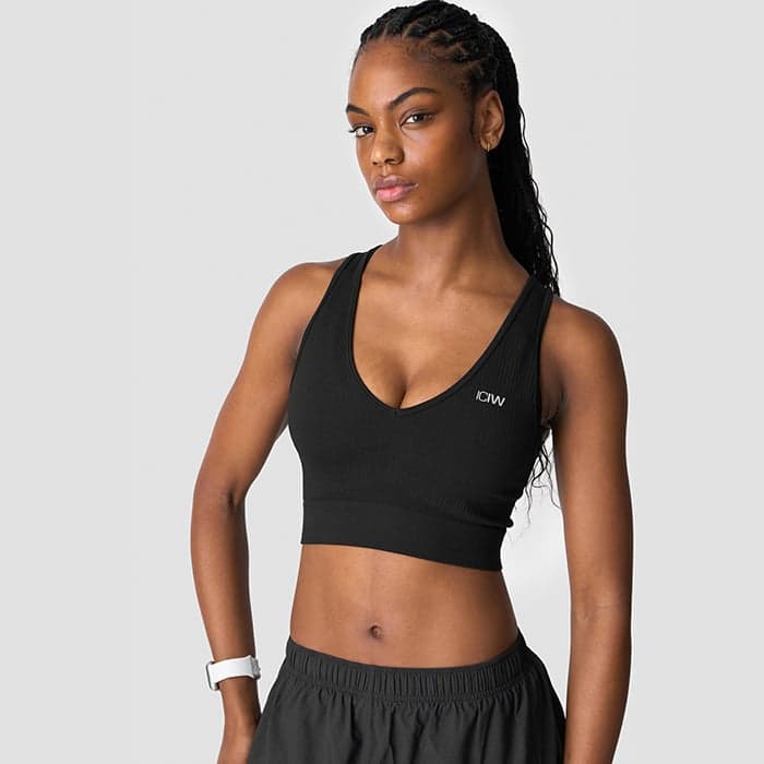 Ribbat Seamless Croppad Träningstopp Svart – från ICANIWILL – 299 kr – hos Bodystore
