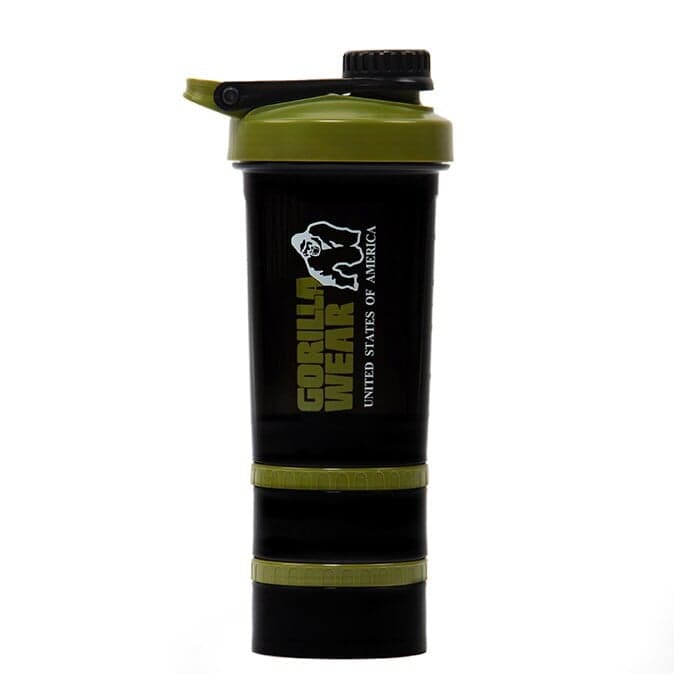 Shaker 2 Go Svart/Grön 500 ml + 130 ml x 2 – från Gorilla Wear – 149 kr – hos Bodystore