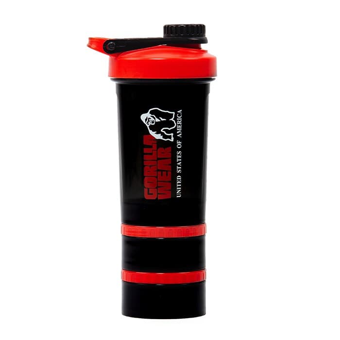 Shaker 2 Go Svart/Röd 500 ml + 130 ml x 2 – från Gorilla Wear – 149 kr – hos Bodystore