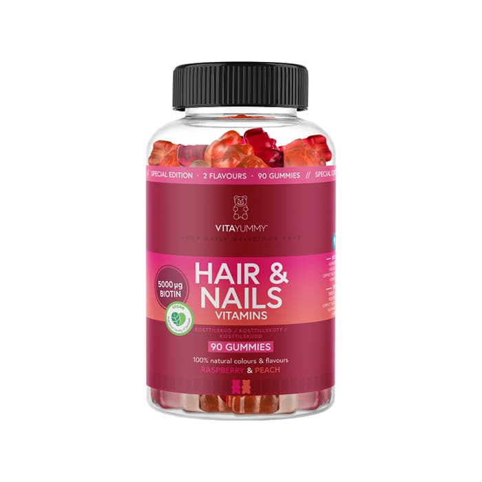 Hår & Naglar Gummies Hallon & Persika Mix 110 st – från VITAYUMMY – 339 kr – hos Bodystore