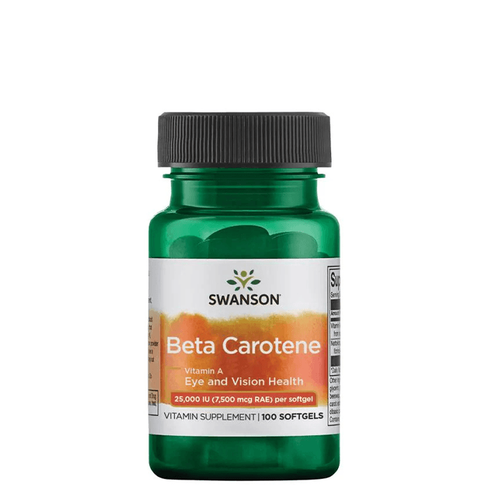 Betakaroten 25000 Iu (7,500 mcg Rae) 100 mjuka kapslar – från Swanson – 119 kr – hos Bodystore