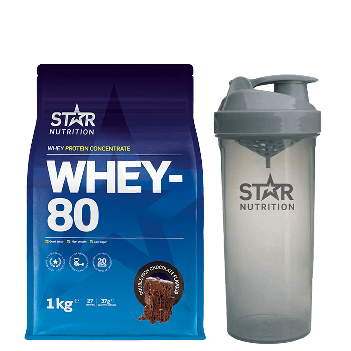 Whey-80 1 kg + Shaker Grey 800 ml – från Star Nutrition – 419 kr – hos Bodystore