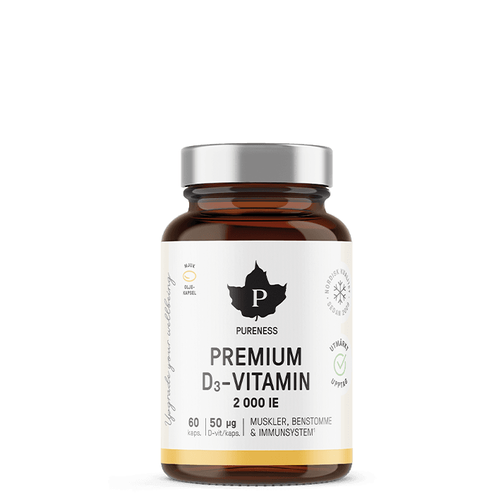 Premium D3-vitamin 2000 IE 60 kapslar – från Pureness – 87 kr – hos Bodystore