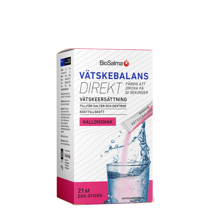 Vätskebalans Direkt Vätskeersättning 21 portionspåsar Hallon – från BioSalma – 35 kr – hos Bodystore