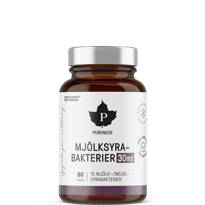 Mjölksyrabakterier 30 md 60 kapslar – från Pureness – 319 kr – hos Bodystore