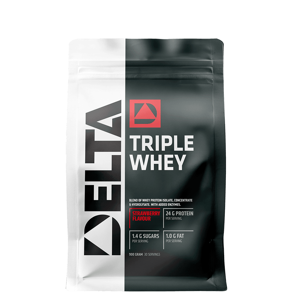 Triple Whey Vassleprotein 900 g – från Delta Nutrition – 429 kr – hos Bodystore