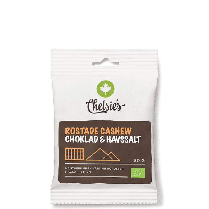 Rostade Cashewnötter Choklad Och Havssalt 50 g – från Chelsie s Organic Gourmet Prod – 22 kr – hos Bodystore