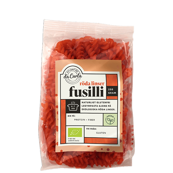 Röda Linser Ekologisk Fusilli 250 g – från Da Carla – 45 kr – hos Bodystore