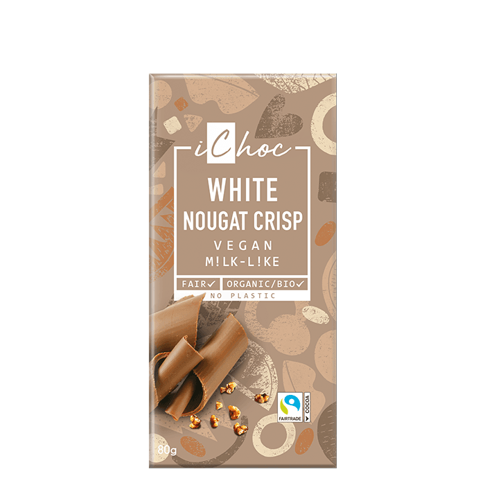 Vegansk Vit Nougat Krisp 80 g – från iChoc – 55 kr – hos Bodystore