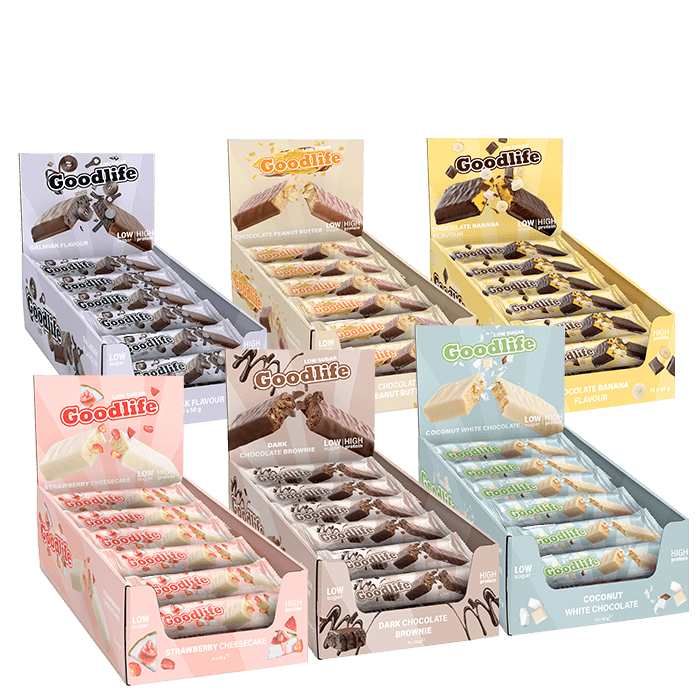 BIG BUY 90 x Low Sugar Proteinbar 50 g – från Goodlife – 1080 kr – hos Bodystore