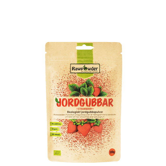 Ekologiskt Jordgubbspulver 100 g – från Rawpowder – 151 kr – hos Bodystore