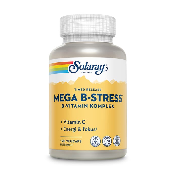 Mega B-Stress B-vitamin 120 kapslar – från Solaray – 349 kr – hos Bodystore