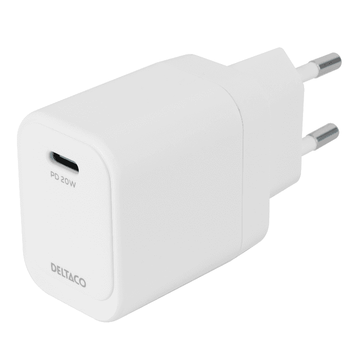 USB-C-väggladdare PD 20W med 1x USB-C Vit – från Deltaco – 199 kr – hos Bodystore