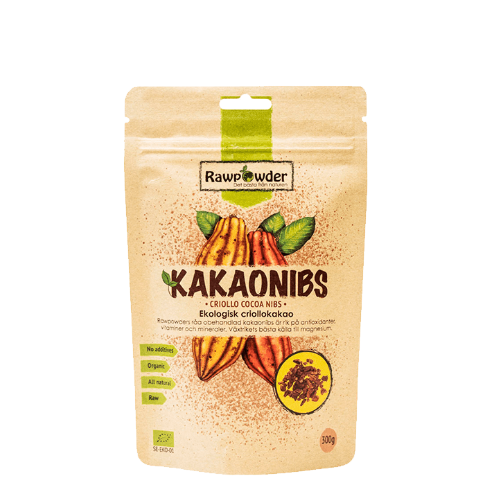 Ekologiska Kakaonibs 300 g – från Rawpowder – 120 kr – hos Bodystore