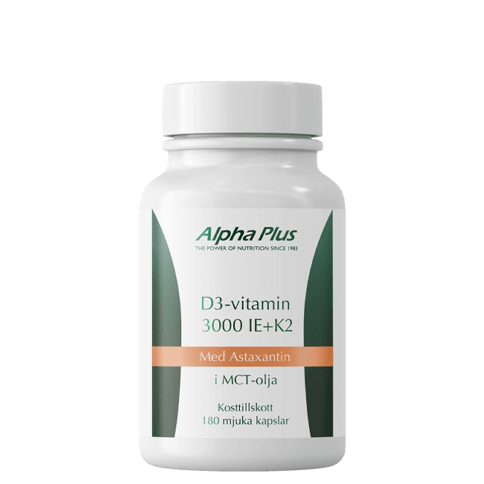 D3-vitamin 3000 IE + K2 180 kapslar från Alpha Plus – köp hos Bodystore