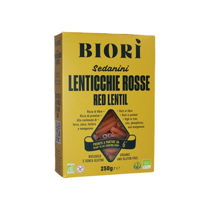 Röda Linser Pasta Sedanini Glutenfri 250 g – från Biori – 39 kr – hos Bodystore
