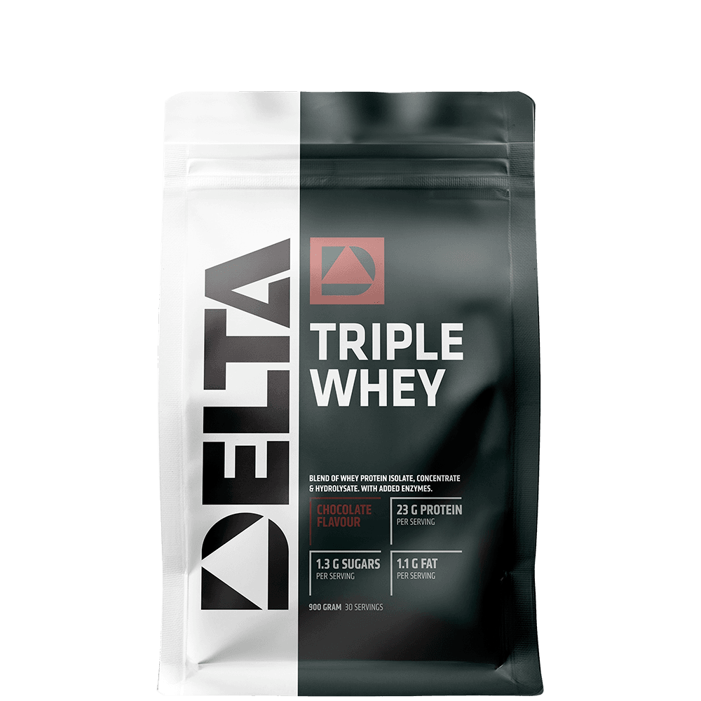 Triple Whey Vassleprotein 900 g – från Delta Nutrition – 429 kr – hos Bodystore