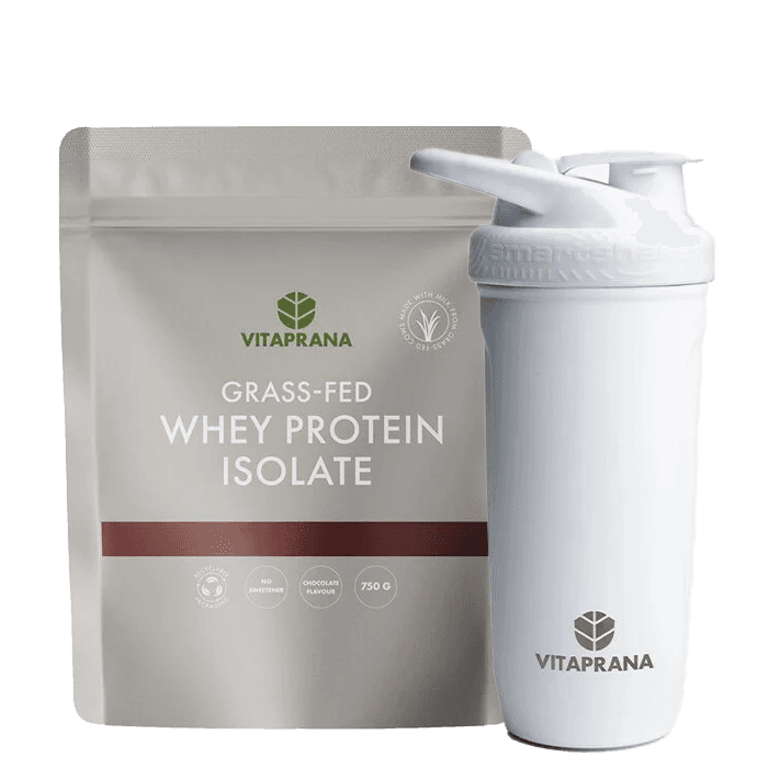 Grass-Fed Whey Protein Isolate 750 g + Stainless Steel Shaker White – från Vitaprana – 519 kr – hos Bodystore