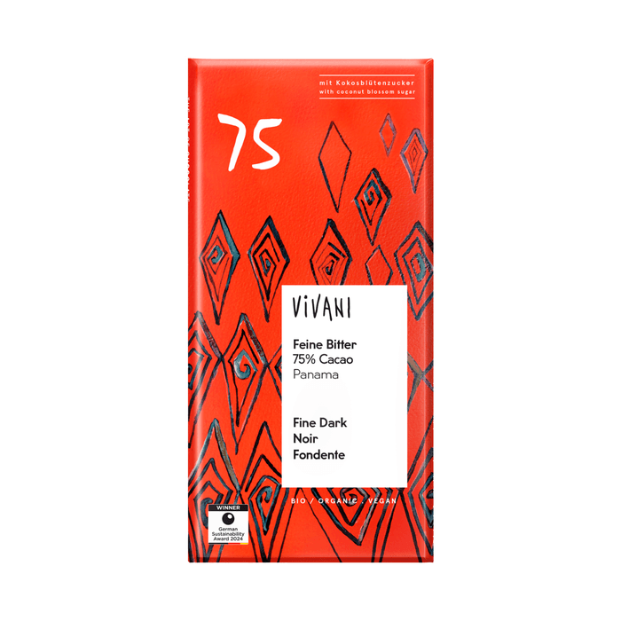 Mörk Choklad 75% med Kokossocker Ekologisk 80g – från Vivani – 55 kr – hos Bodystore