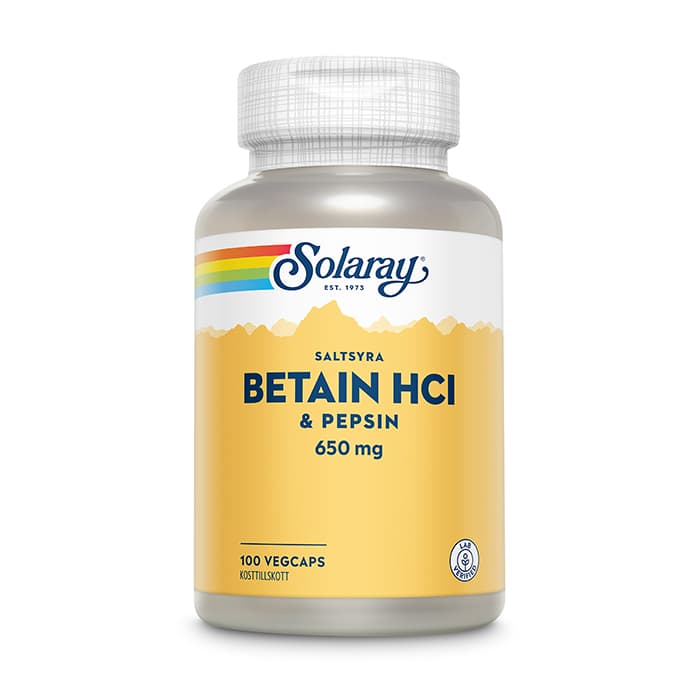 Betain HCI & Pepsin 100 kapslar – från Solaray – 309 kr – hos Bodystore