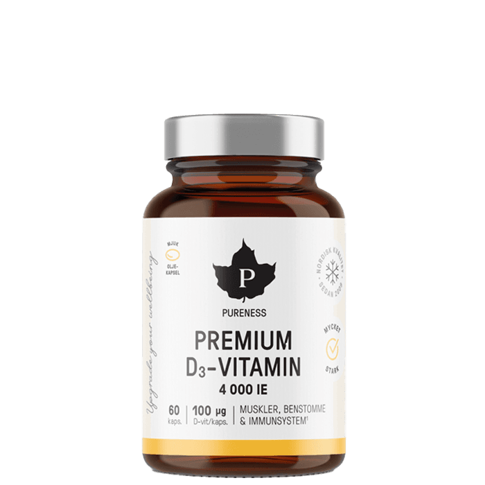 Premium D3-Vitamin 4000 IE 60 kapslar – från Pureness – 99 kr – hos Bodystore